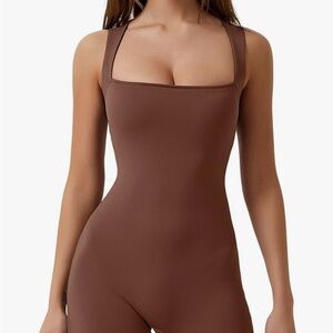 Square Neck Tank Bodycon Stretch Shorts Jumpsuit